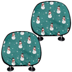 Teal Snowman Pattern Print Car Headrest Covers