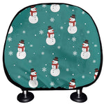 Teal Snowman Pattern Print Car Headrest Covers