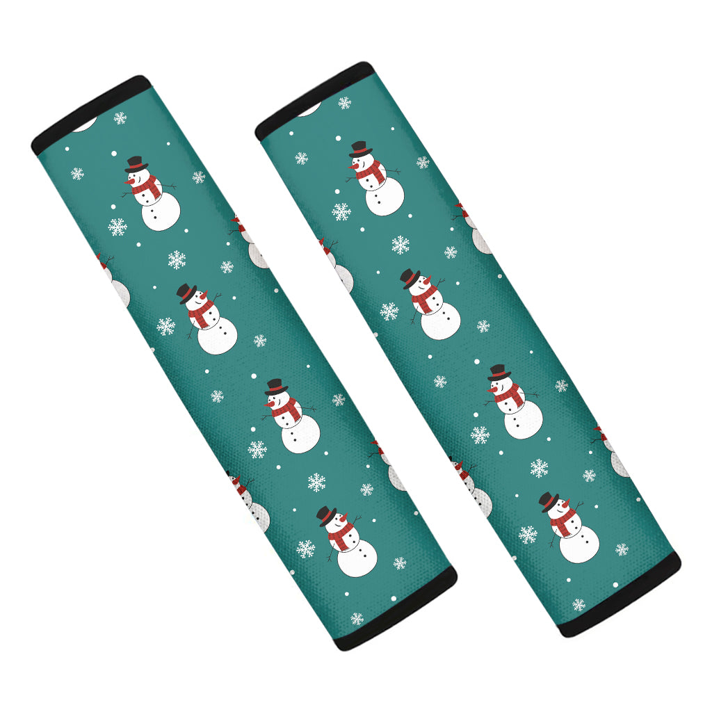 Teal Snowman Pattern Print Car Seat Belt Covers
