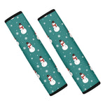 Teal Snowman Pattern Print Car Seat Belt Covers