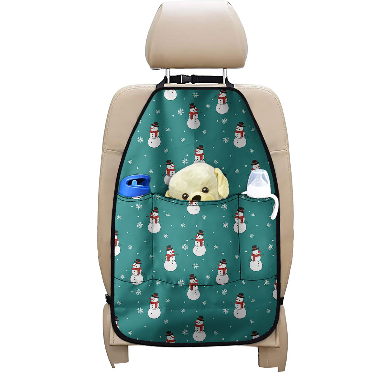 Teal Snowman Pattern Print Car Seat Organizers