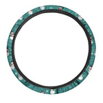 Teal Snowman Pattern Print Car Steering Wheel Cover