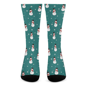 Teal Snowman Pattern Print Crew Socks