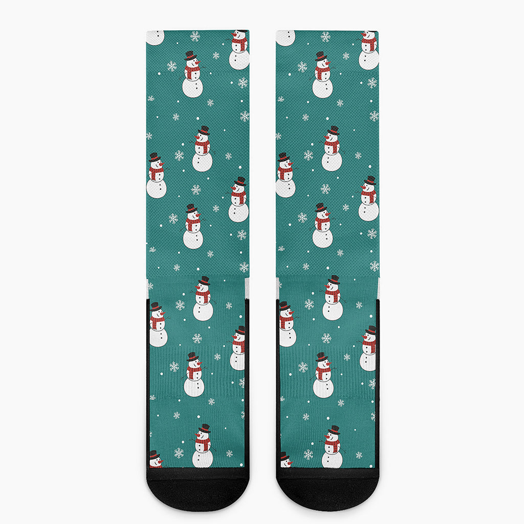 Teal Snowman Pattern Print Crew Socks