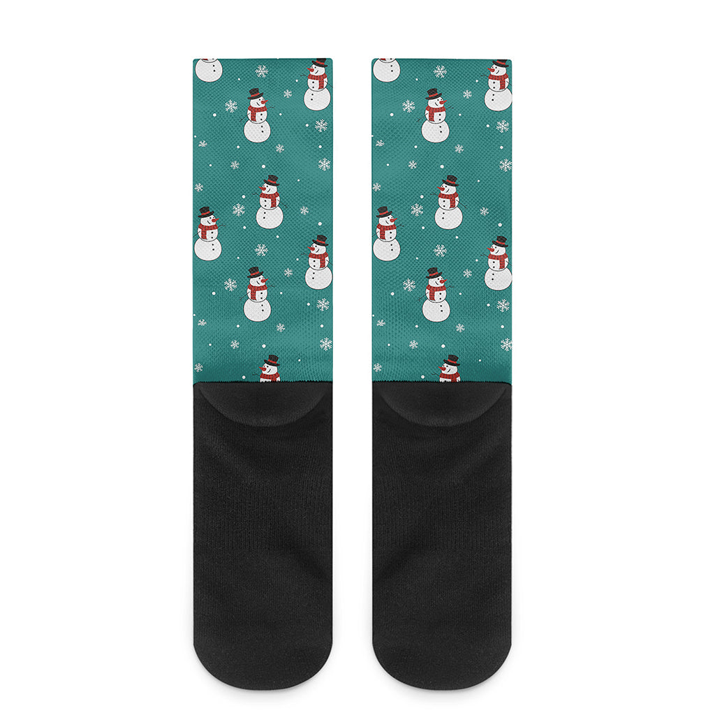 Teal Snowman Pattern Print Crew Socks