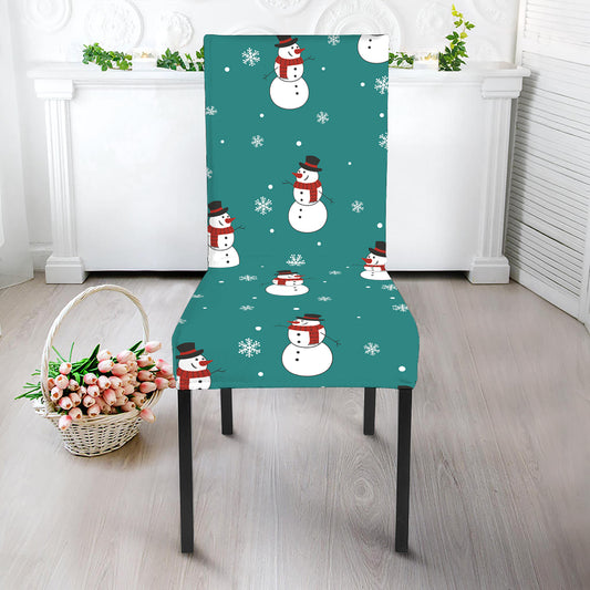 Teal Snowman Pattern Print Dining Chair Slipcover