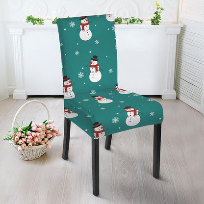 Teal Snowman Pattern Print Dining Chair Slipcover