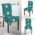Teal Snowman Pattern Print Dining Chair Slipcover