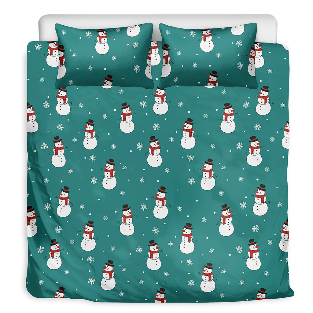 Teal Snowman Pattern Print Duvet Cover Bedding Set