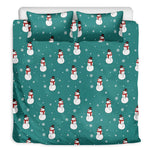 Teal Snowman Pattern Print Duvet Cover Bedding Set