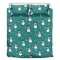 Teal Snowman Pattern Print Duvet Cover Bedding Set