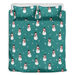 Teal Snowman Pattern Print Duvet Cover Bedding Set