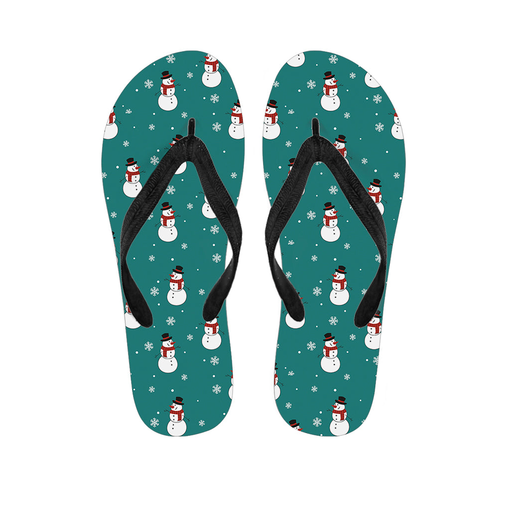 Teal Snowman Pattern Print Flip Flops