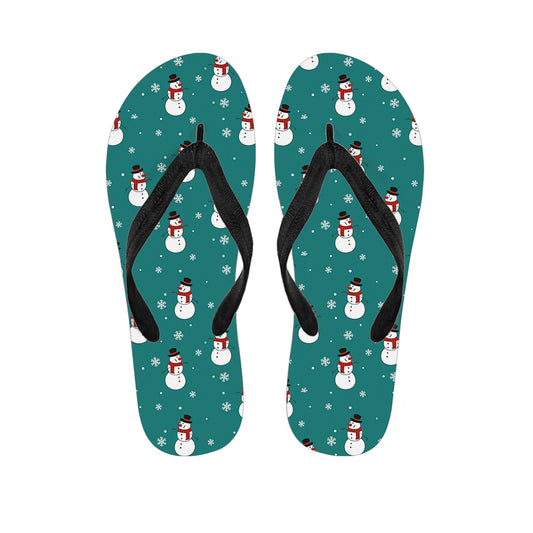 Teal Snowman Pattern Print Flip Flops