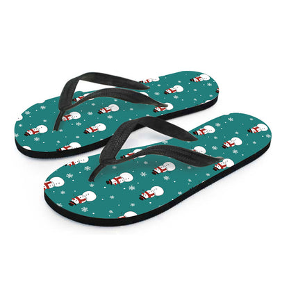 Teal Snowman Pattern Print Flip Flops