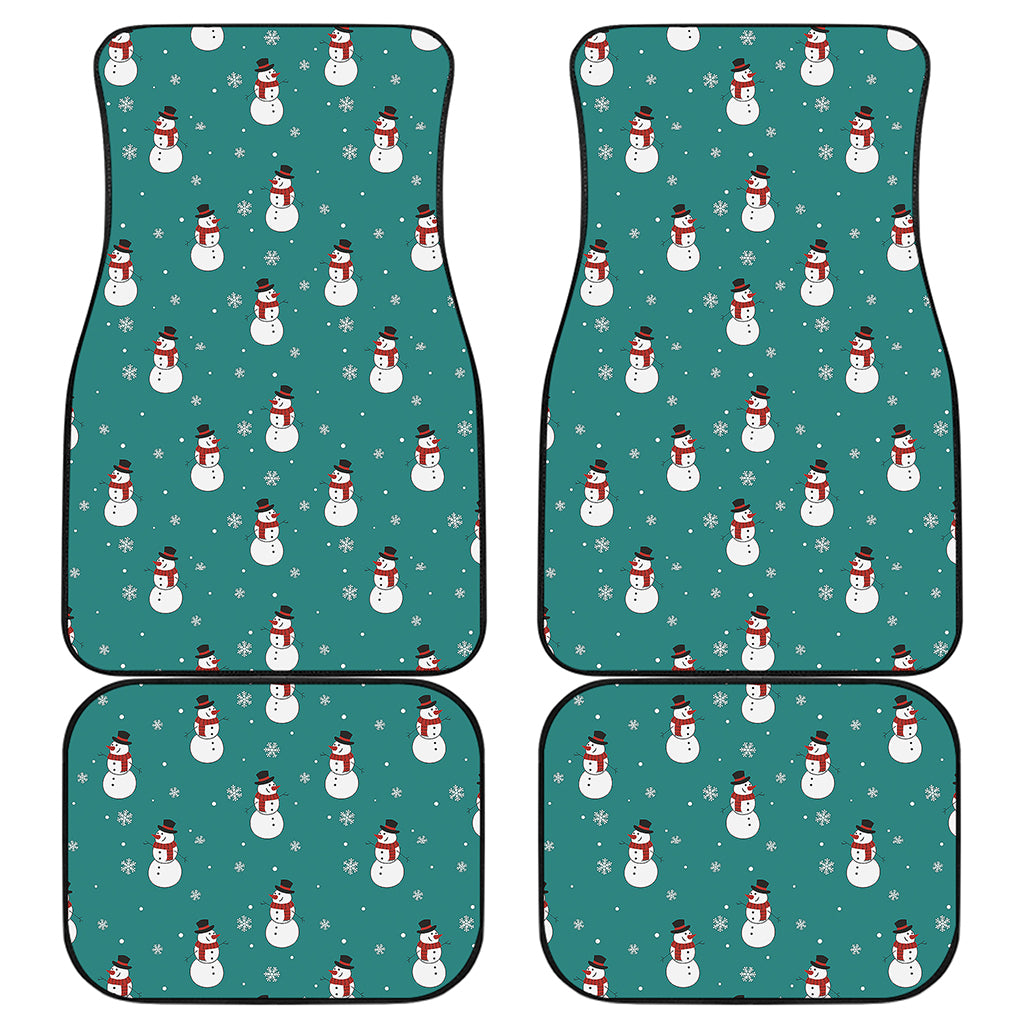 Teal Snowman Pattern Print Front and Back Car Floor Mats