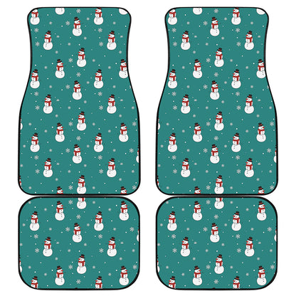 Teal Snowman Pattern Print Front and Back Car Floor Mats