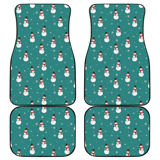 Teal Snowman Pattern Print Front and Back Car Floor Mats