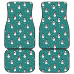 Teal Snowman Pattern Print Front and Back Car Floor Mats