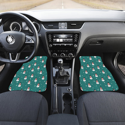 Teal Snowman Pattern Print Front and Back Car Floor Mats