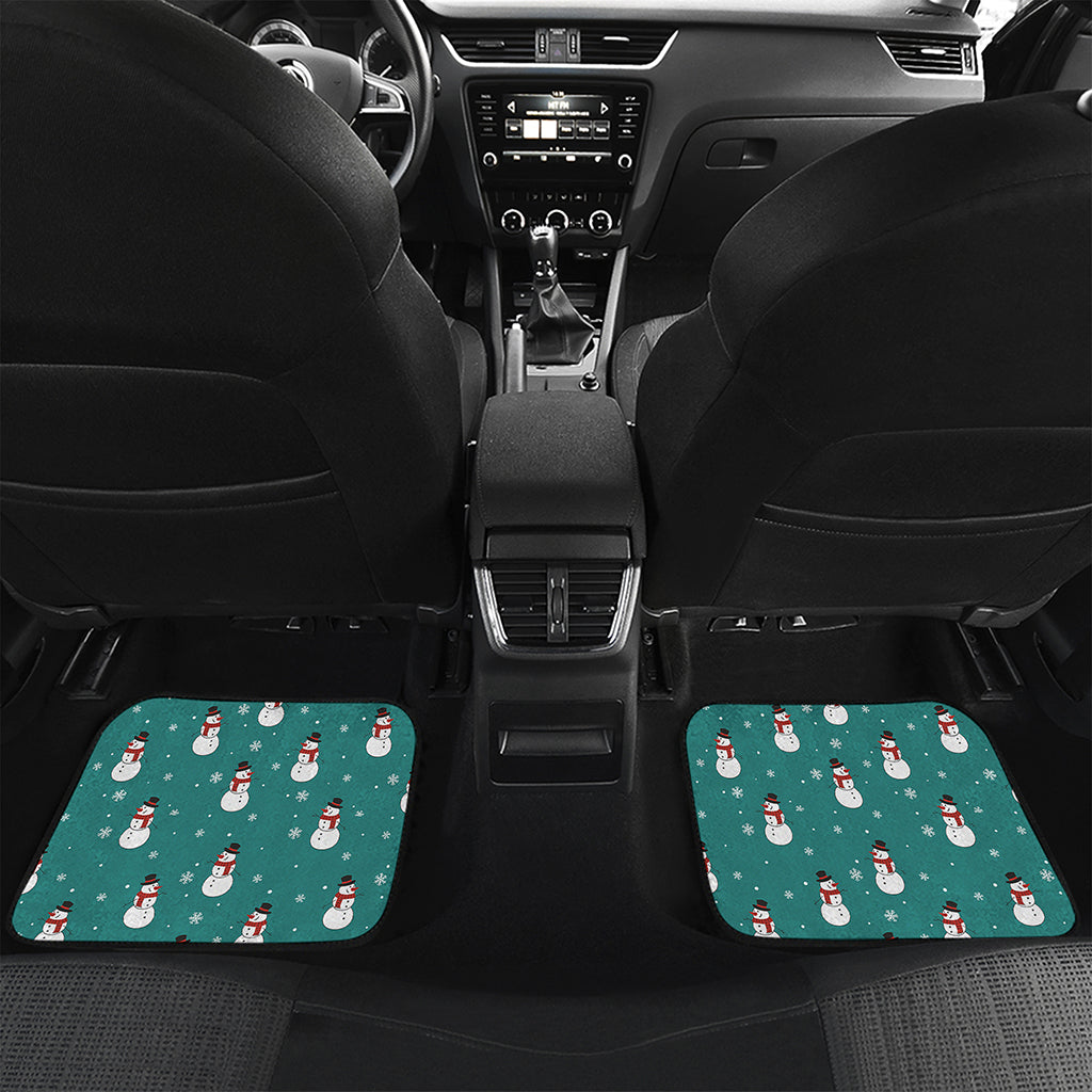 Teal Snowman Pattern Print Front and Back Car Floor Mats