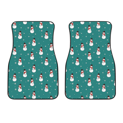 Teal Snowman Pattern Print Front Car Floor Mats