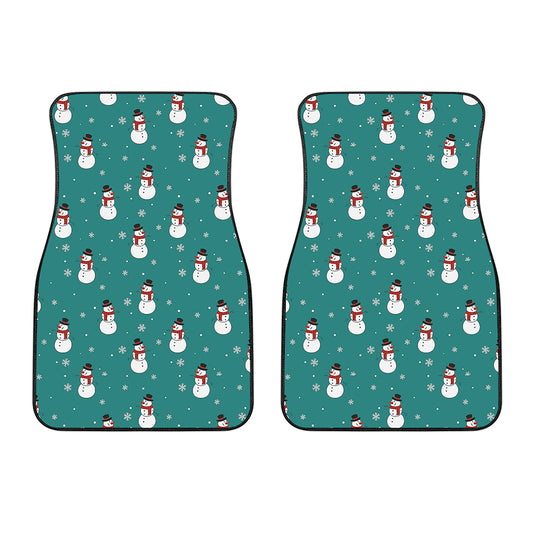 Teal Snowman Pattern Print Front Car Floor Mats