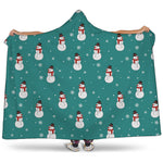 Teal Snowman Pattern Print Hooded Blanket