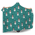Teal Snowman Pattern Print Hooded Blanket
