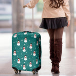 Teal Snowman Pattern Print Luggage Cover