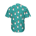 Teal Snowman Pattern Print Men's Baseball Jersey