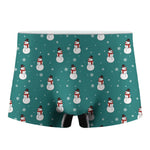 Teal Snowman Pattern Print Men's Boxer Briefs