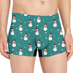 Teal Snowman Pattern Print Men's Boxer Briefs