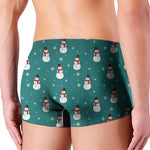 Teal Snowman Pattern Print Men's Boxer Briefs