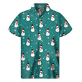 Teal Snowman Pattern Print Men's Short Sleeve Shirt