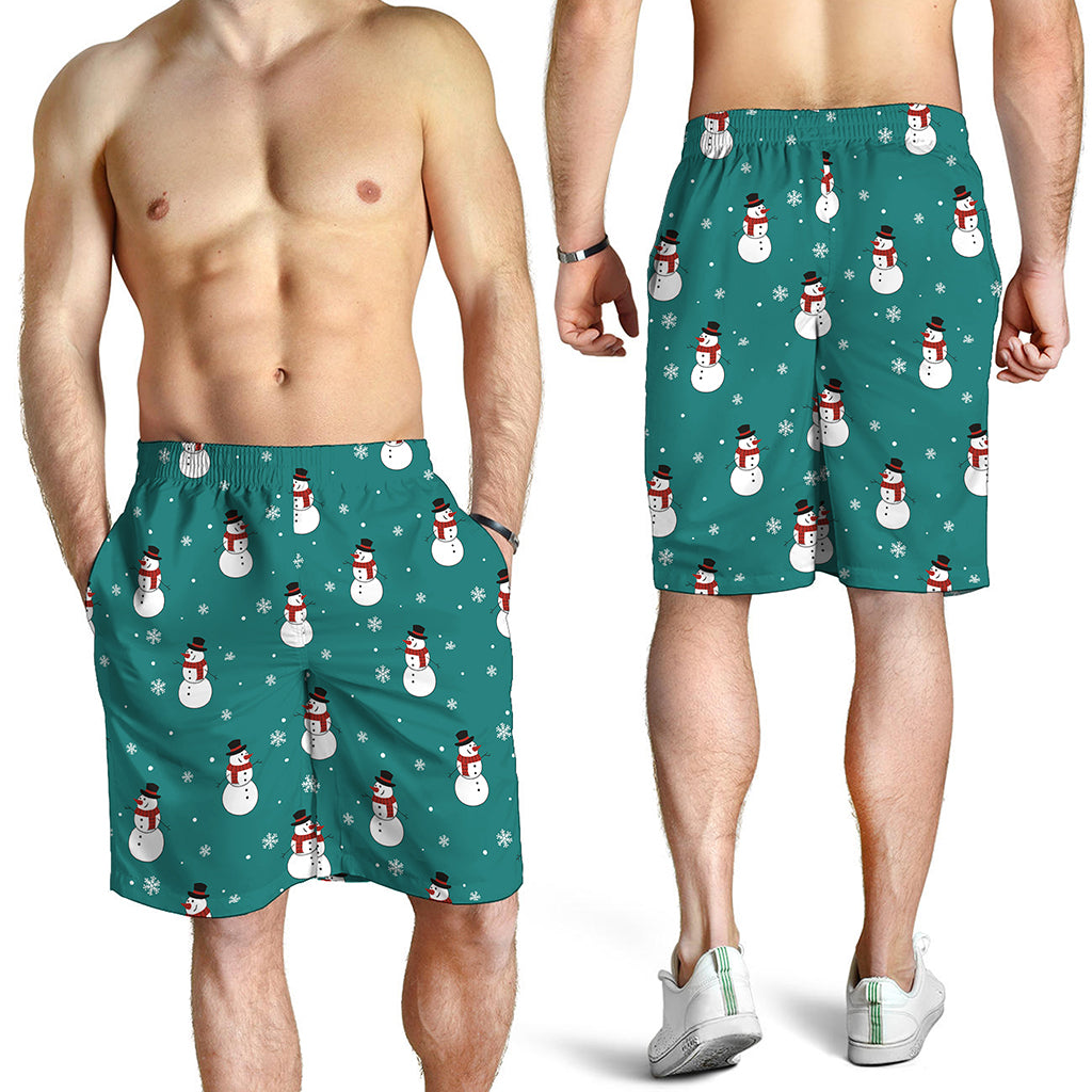 Teal Snowman Pattern Print Men's Shorts