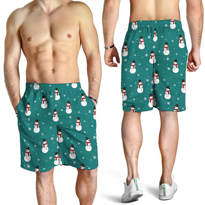 Teal Snowman Pattern Print Men's Shorts