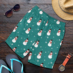 Teal Snowman Pattern Print Men's Shorts