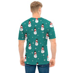 Teal Snowman Pattern Print Men's T-Shirt