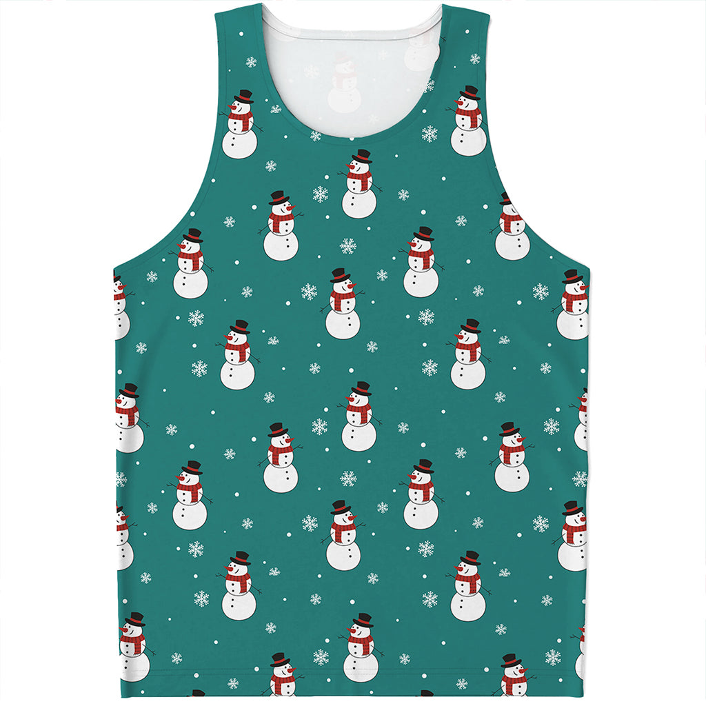 Teal Snowman Pattern Print Men's Tank Top