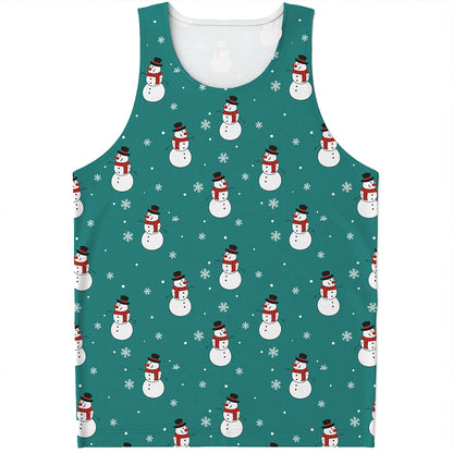 Teal Snowman Pattern Print Men's Tank Top