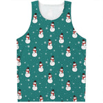 Teal Snowman Pattern Print Men's Tank Top