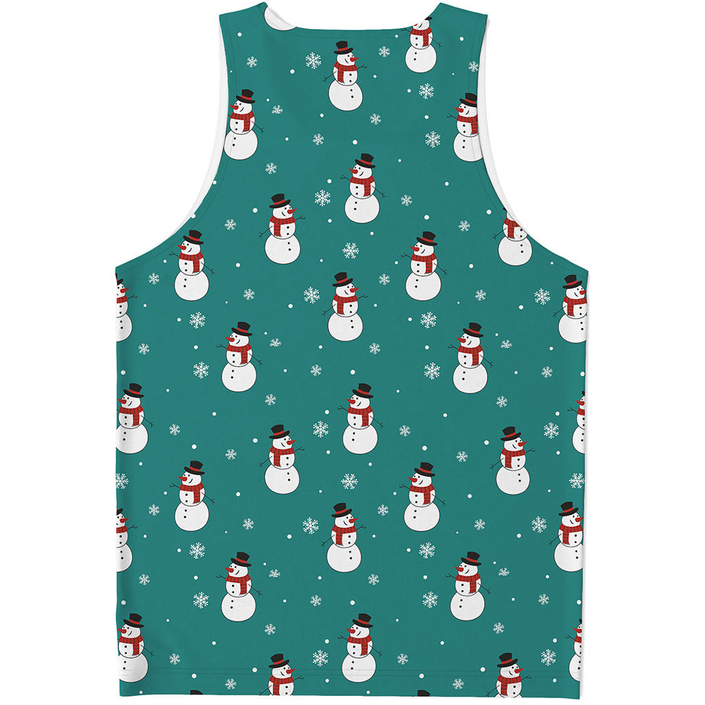 Teal Snowman Pattern Print Men's Tank Top