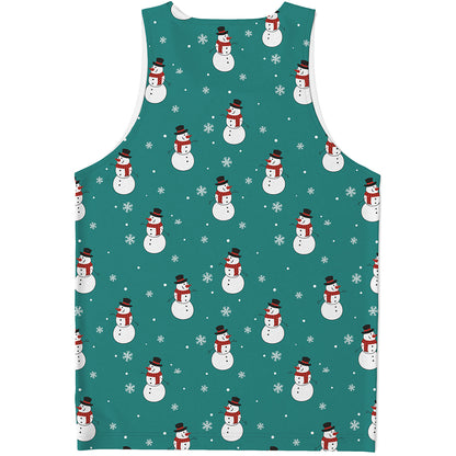 Teal Snowman Pattern Print Men's Tank Top