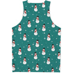 Teal Snowman Pattern Print Men's Tank Top