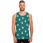 Teal Snowman Pattern Print Men's Tank Top
