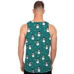 Teal Snowman Pattern Print Men's Tank Top