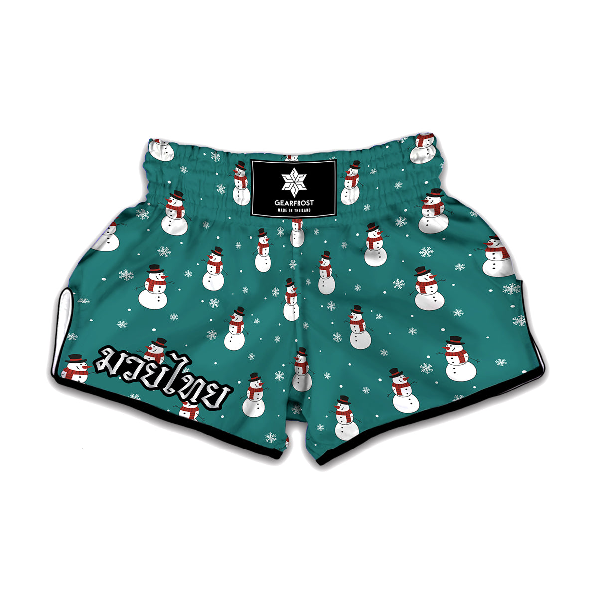 Teal Snowman Pattern Print Muay Thai Boxing Shorts