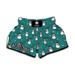 Teal Snowman Pattern Print Muay Thai Boxing Shorts