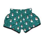 Teal Snowman Pattern Print Muay Thai Boxing Shorts